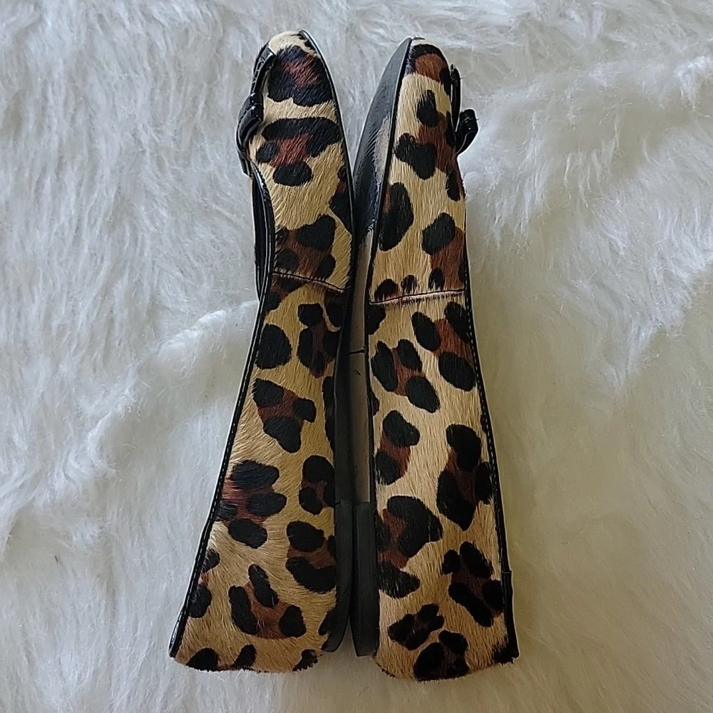 TALBOTS Leopard Printed Calf Hair Bow Slip On Preppy Boho Casual Ballet Flat 5.5